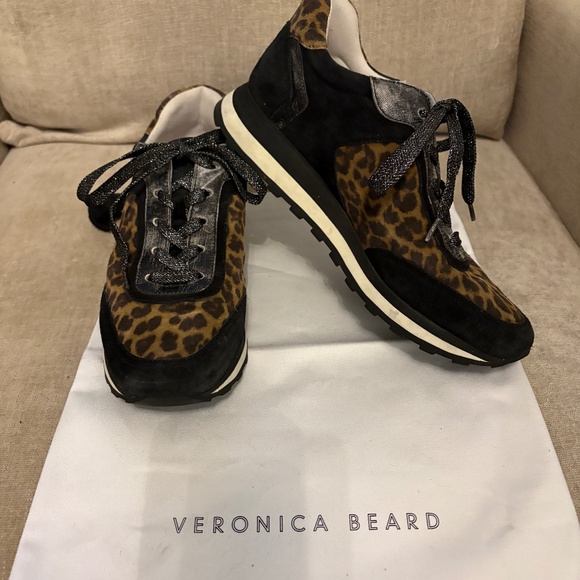 Veronica Beard Hartley Leopard Print Suede & Textured Leather Sneakers 9 - Picture 2 of 7